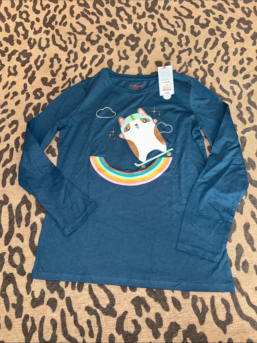 NEW! Cute dog Skateboard Rainbow Graphic Long-Sleeve Tee - Kids